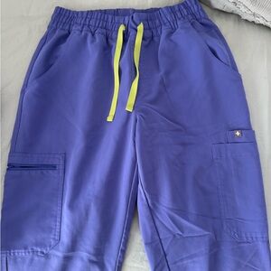 Purple FIGS scrubs Jogger Pants with Neon Yellow Drawstring